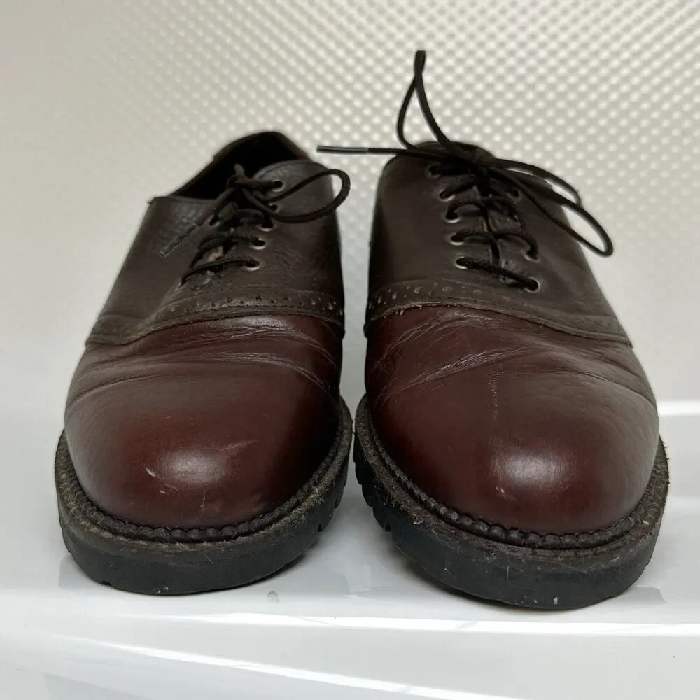 H.S. Trask Shoes Mens 7 1/2 Two-Tone Saddle  Leather Lug Sole Academia Preppy
